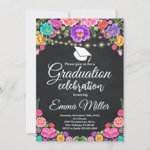 Invitation Parti de graduation Floral Chalkboard mexicain