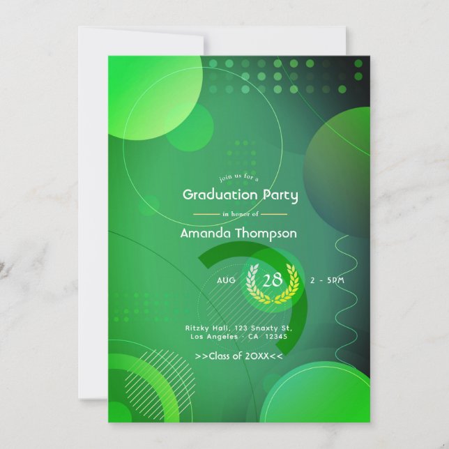 Invitation Parti de graduation géométrique verte et noire (Devant)