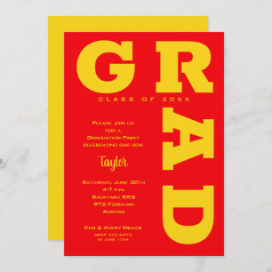 Invitation Parti de graduation jaune et rouge