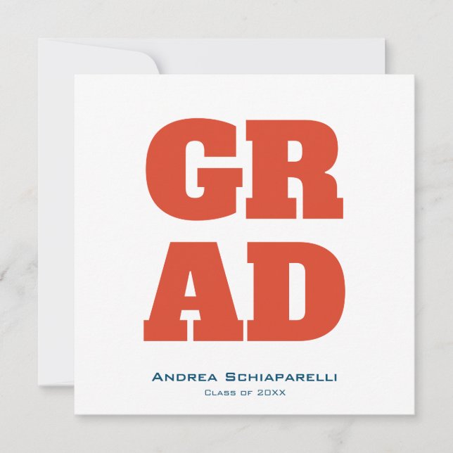 Invitation Parti de graduation moderne Carré rouge et bleu (Devant)