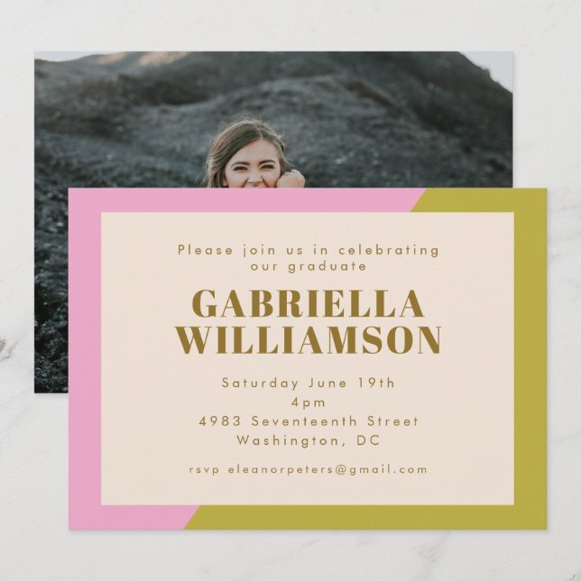 Invitation Parti de graduation moderne Pink Green Chic (Devant / Derrière)
