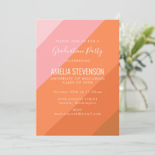 Invitation Parti de graduation moderne rose orange rétro colo