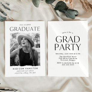 Invitation Parti de graduation photo blanche de bord moderne