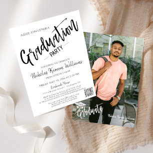 Invitation Parti de graduation photo minimal QR Code moderne