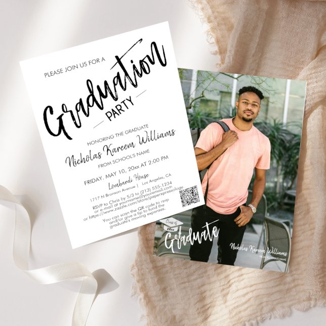 Invitation Parti de graduation photo minimal QR Code moderne (Créateur téléchargé)