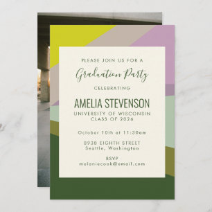 Invitation Parti de graduation photo moderne violet vert arri