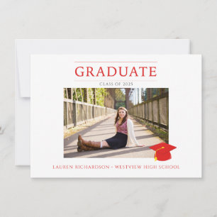 Invitation Parti de graduation photo simple en rouge et blanc