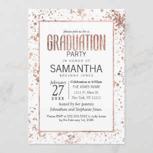 Invitation Parti de graduation Rose Gold and Paint Splatters
