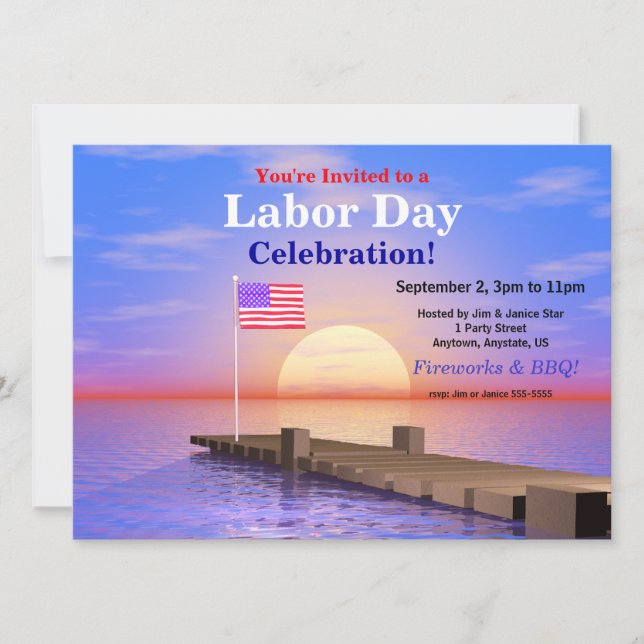Invitation Parti de la Fête du Travail Drapeau américain sur  (Devant)