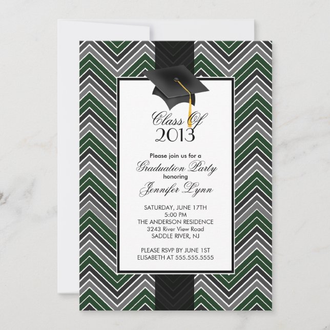 Invitation Parti de la fin de l'épreuve Modern Green Chevron  (Devant)