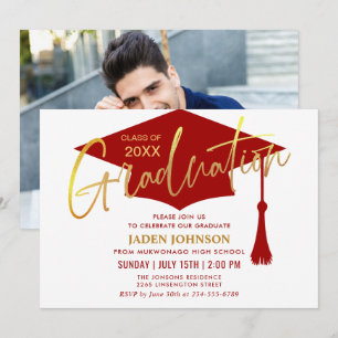 Invitation Parti de la graduation du rouge doré moderne