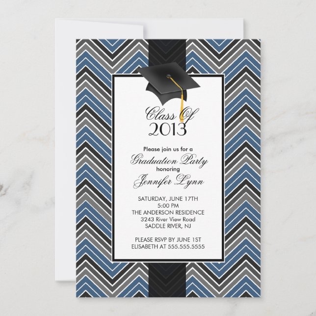 Invitation Parti de la graduation moderne Blue Chevron 2013 (Devant)