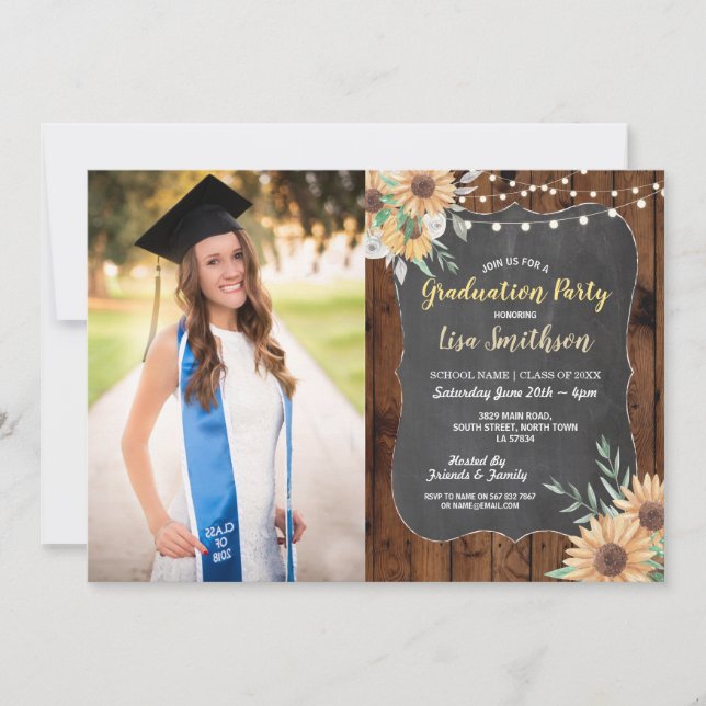 Invitation Parti de la graduation russe Chalk du tournesol de (Devant)