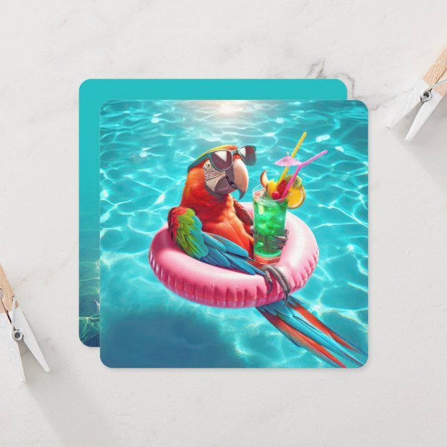 Invitation Parti de la piscine de perroquets de Macaw (Devant/Arrière en situation)