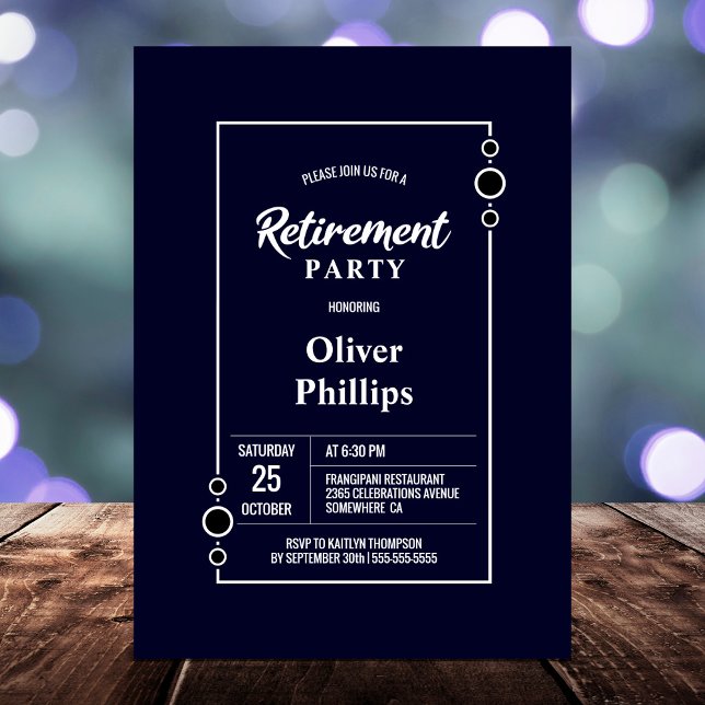 Invitation Parti de la retraite Bleu de marine avec Bleu de c (Créateur téléchargé)