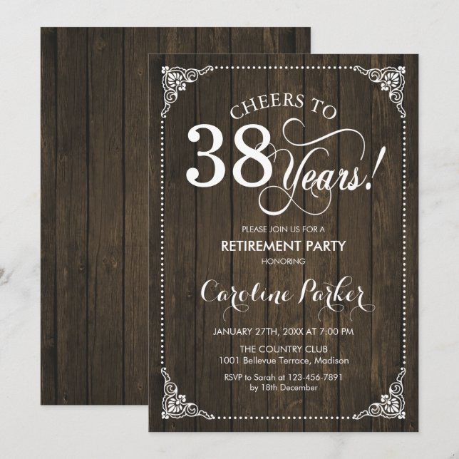 Invitation Parti de la retraite - Bois rustique (Devant / Derrière)