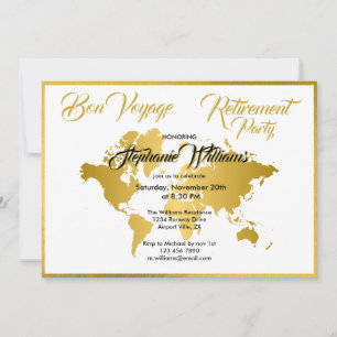 Invitation Parti de la retraite Bon Voyage Golden Border Worl