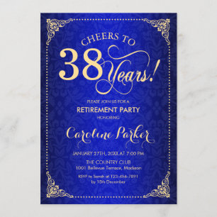 Invitation Parti de la retraite - Damas bleu or