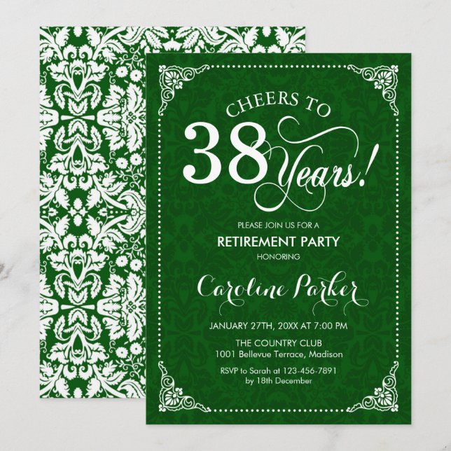 Invitation Parti de la retraite - Damas vert (Devant / Derrière)