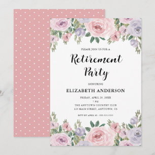 Invitation Parti de la retraite élégante Pastel Roses & verdu
