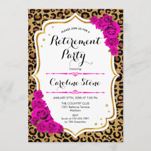 Invitation Parti de la retraite - Empreinte de léopard d'or r