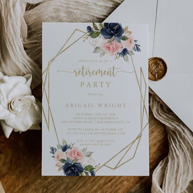 Invitation Parti de la retraite géométrique florale Blush (Créateur téléchargé)