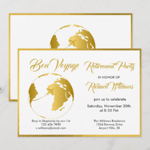 Invitation Parti de la retraite Golden Border Globe Bon Voyag