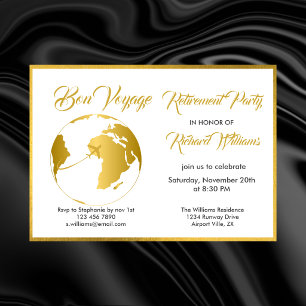 Invitation Parti de la retraite Golden Border Globe Bon Voyag