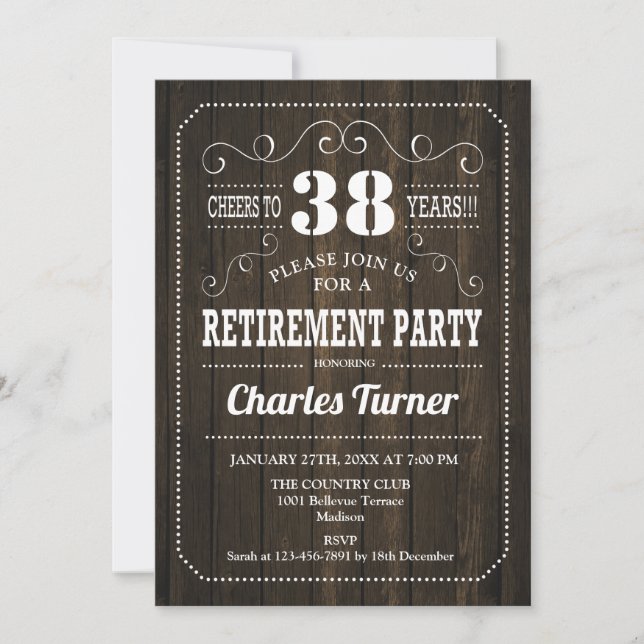 Invitation Parti de la retraite - Motif Brown du bois (Devant)