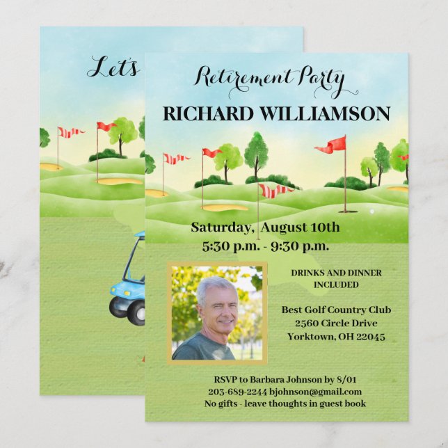 Invitation Parti de la retraite - partie de golf photo (Devant / Derrière)