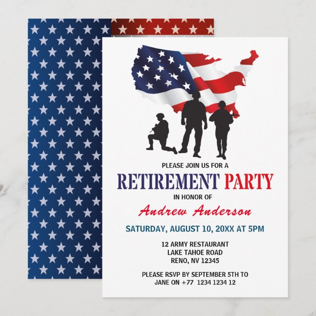Invitation Parti de la retraite patriotique du drapeau améric (Devant / Derrière)