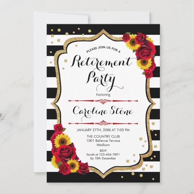 Invitation Parti de la retraite - Roses de tournesols (Devant)
