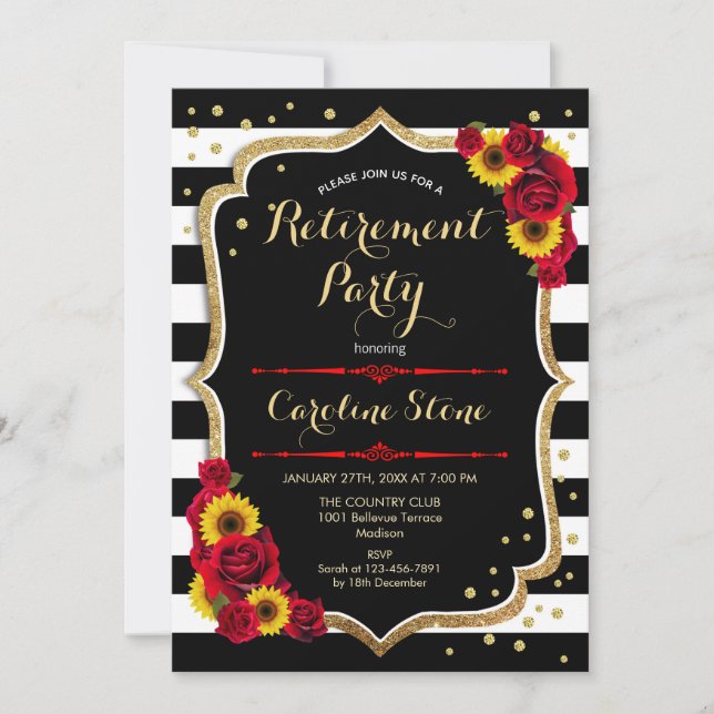 Invitation Parti de la retraite - Roses de tournesols (Devant)
