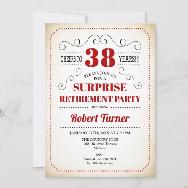 Invitation Parti de la retraite surprise - Rouge foncé Blanc (Devant)