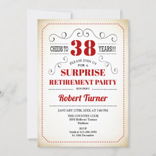 Invitation Parti de la retraite surprise - Rouge foncé Blanc