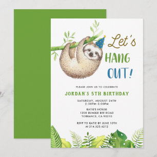 Invitation Parti de la Sloth Hanging Sloth Boy Birthday Par