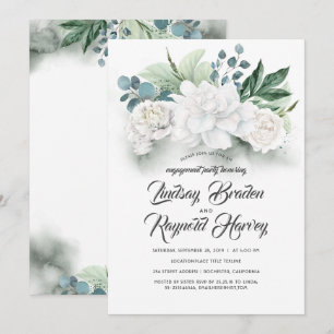 Invitation Parti de l'engagement des fleurs vertes et blanche