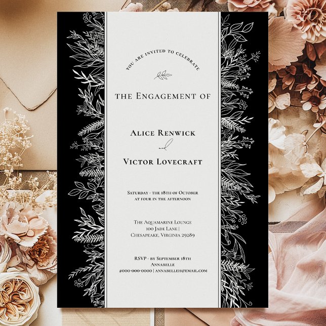 Invitation Parti de l'engagement Mariage de Black and White G (Créateur téléchargé)