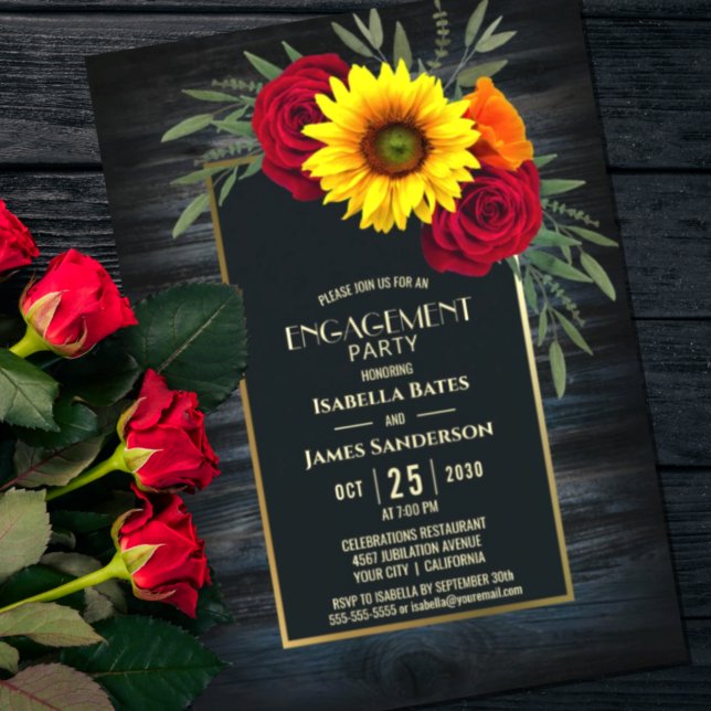 Invitation Parti de l'engagement rose de Rustic Blue Wood (Créateur téléchargé)