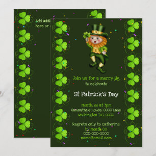 Invitation Parti de Leprechaun jig heureux shamrock Irish Clo