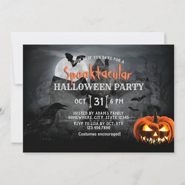 Invitation Parti de l'Halloween de la maison Éffrayant (Devant)