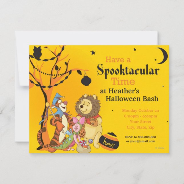 Invitation Parti de l'Halloween de Pooh et Pals (Devant)