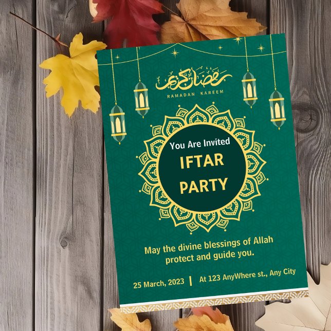 Invitation Parti de l'Iftar islamique vert et or (Créateur téléchargé)