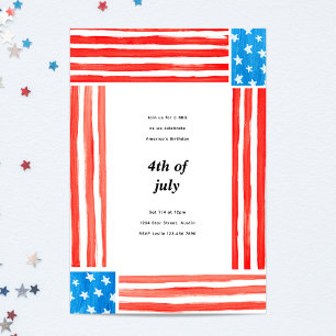 Invitation Parti de l'indépendance peinte 4 juillet