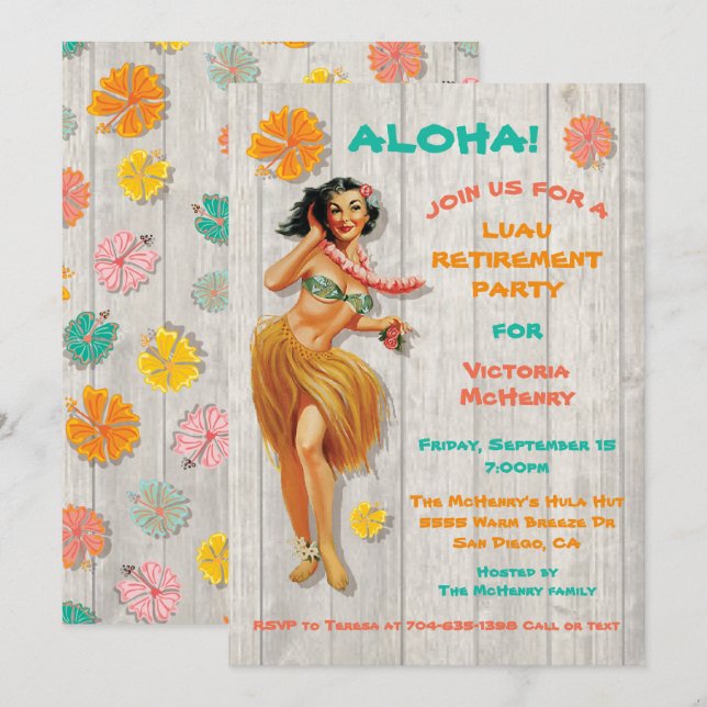 Invitation Parti de Luau hawaïen (Devant / Derrière)