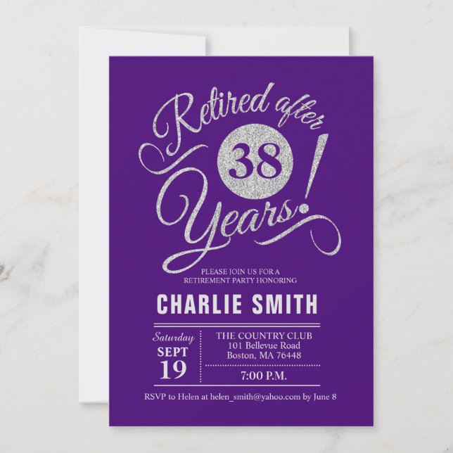 Invitation Parti de retraite - Argent violet (Devant)