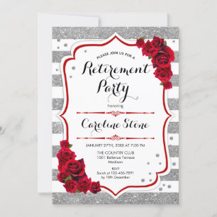Invitation Parti de retraite - Argent White Stripes Rose