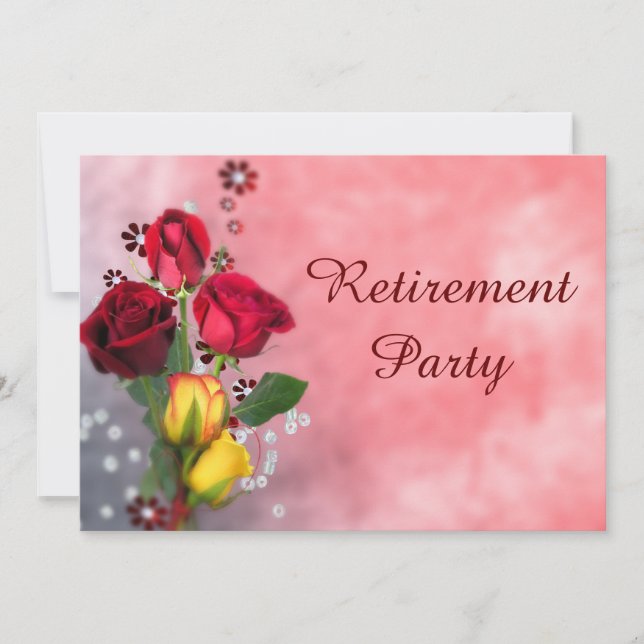 Invitation Parti de retraite Chic Red & Yellow Roses (Devant)