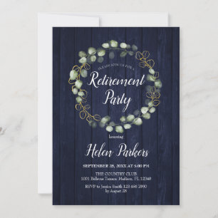 Invitation Parti de retraite - Courbe bleu marine Eucalyptus