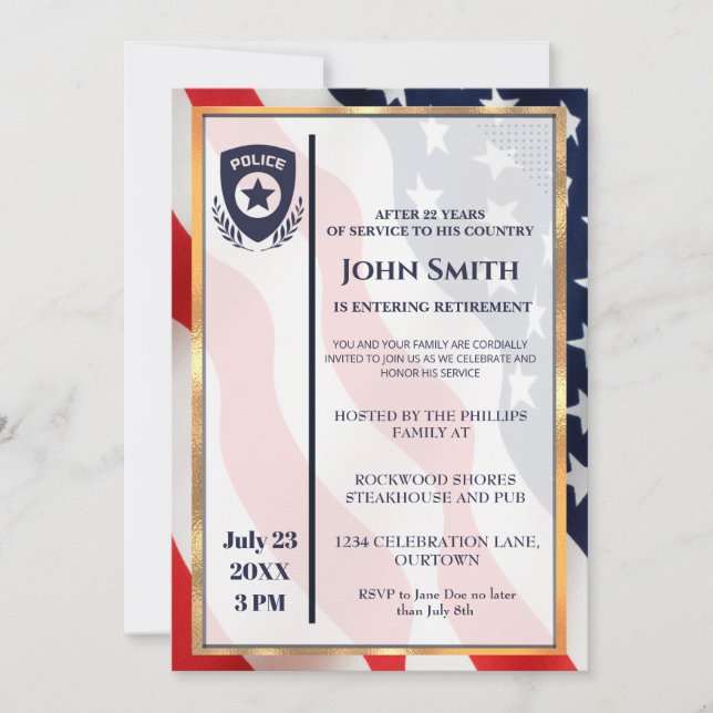 Invitation Parti de retraite d'agent de police simple (Devant)